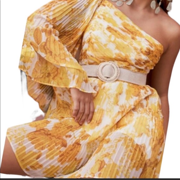 Anthropologie x La Maison Talulah Sunshine XL Yellow 1-Shoulder Floral Toga Mini - Picture 10 of 16